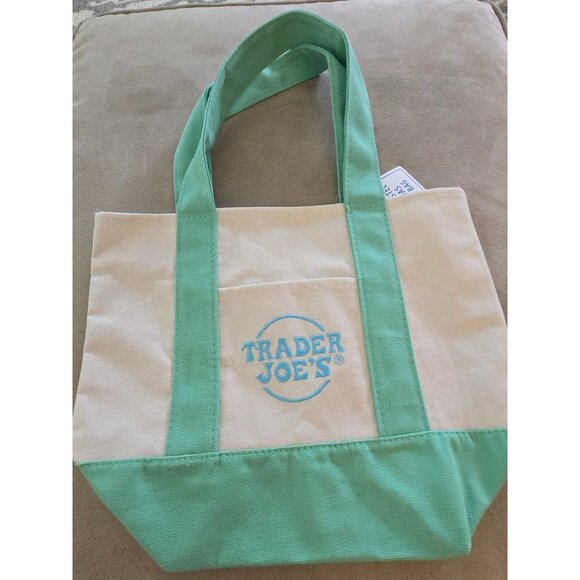 Trader Joes Mini Canvas Tote Bag Pastel Green - Picture 2 of 5